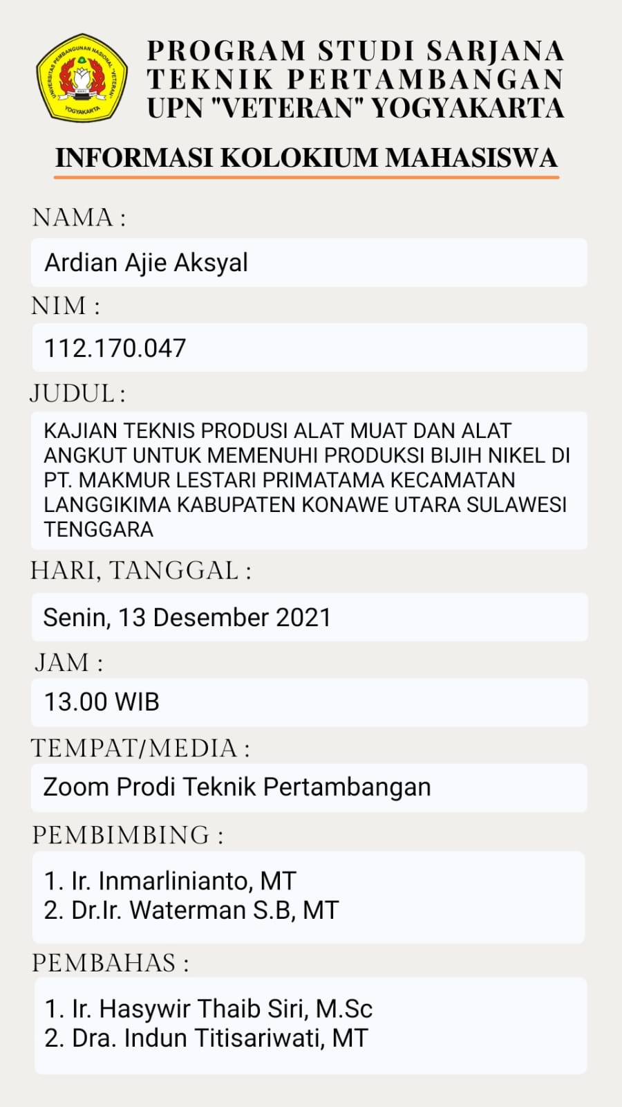 Prodi Teknik Pertambangan