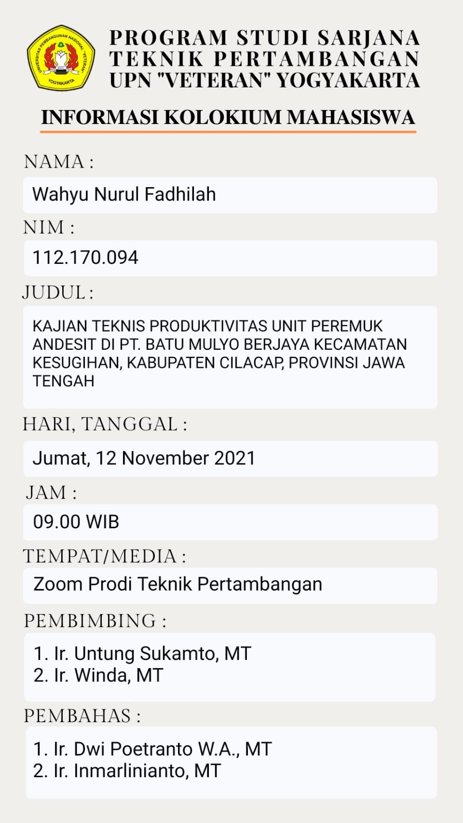 Prodi Teknik Pertambangan